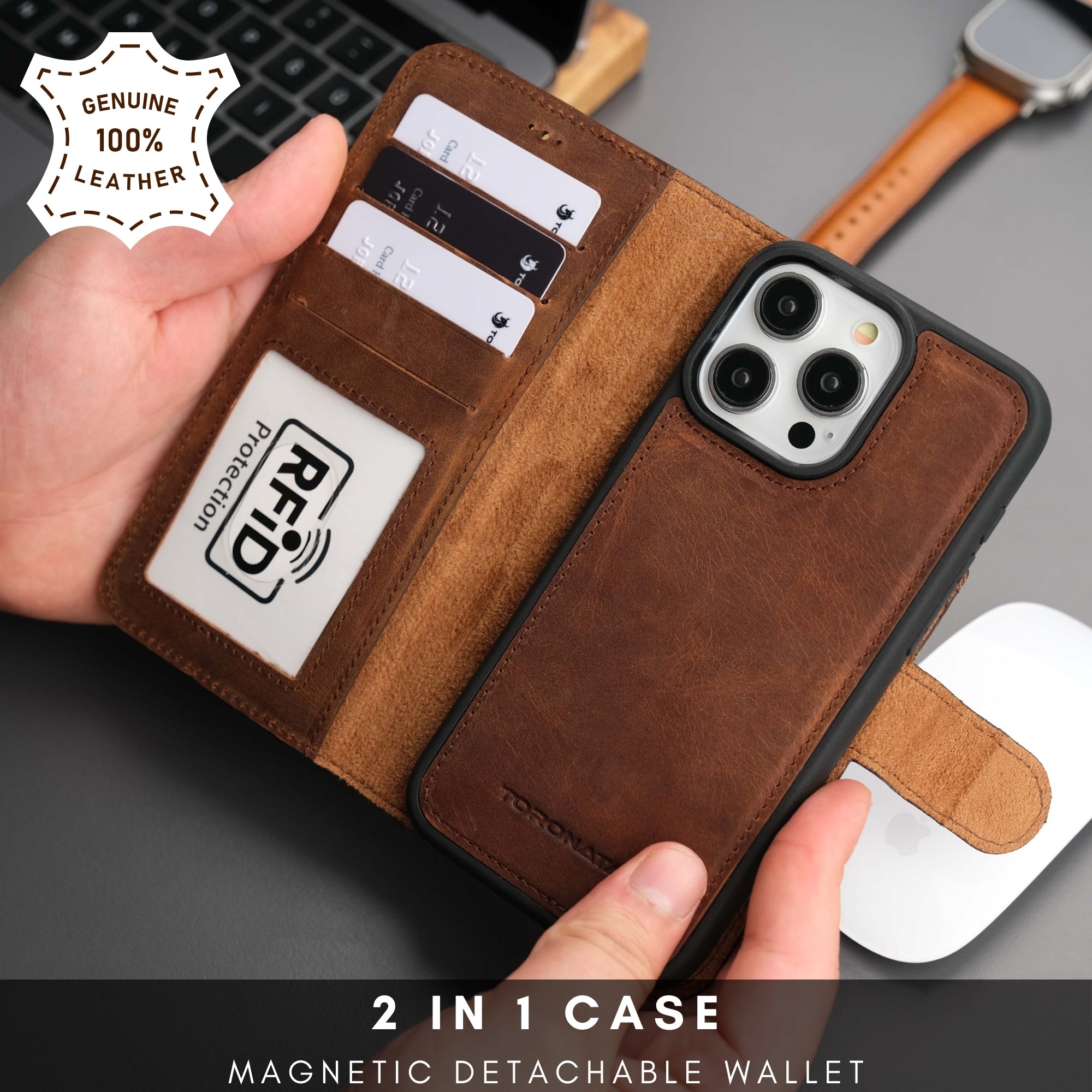 Casper Leather iPhone 15 Pro Max Wallet Case | Detachable MagSafe Compatible RFID Protection - Image 2