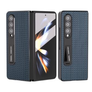 NNEDSZ Premium Leather Phone Case With Holder For Samsung Galaxy Z Fold 4 / 5G - Luxury Design - Royal Blue